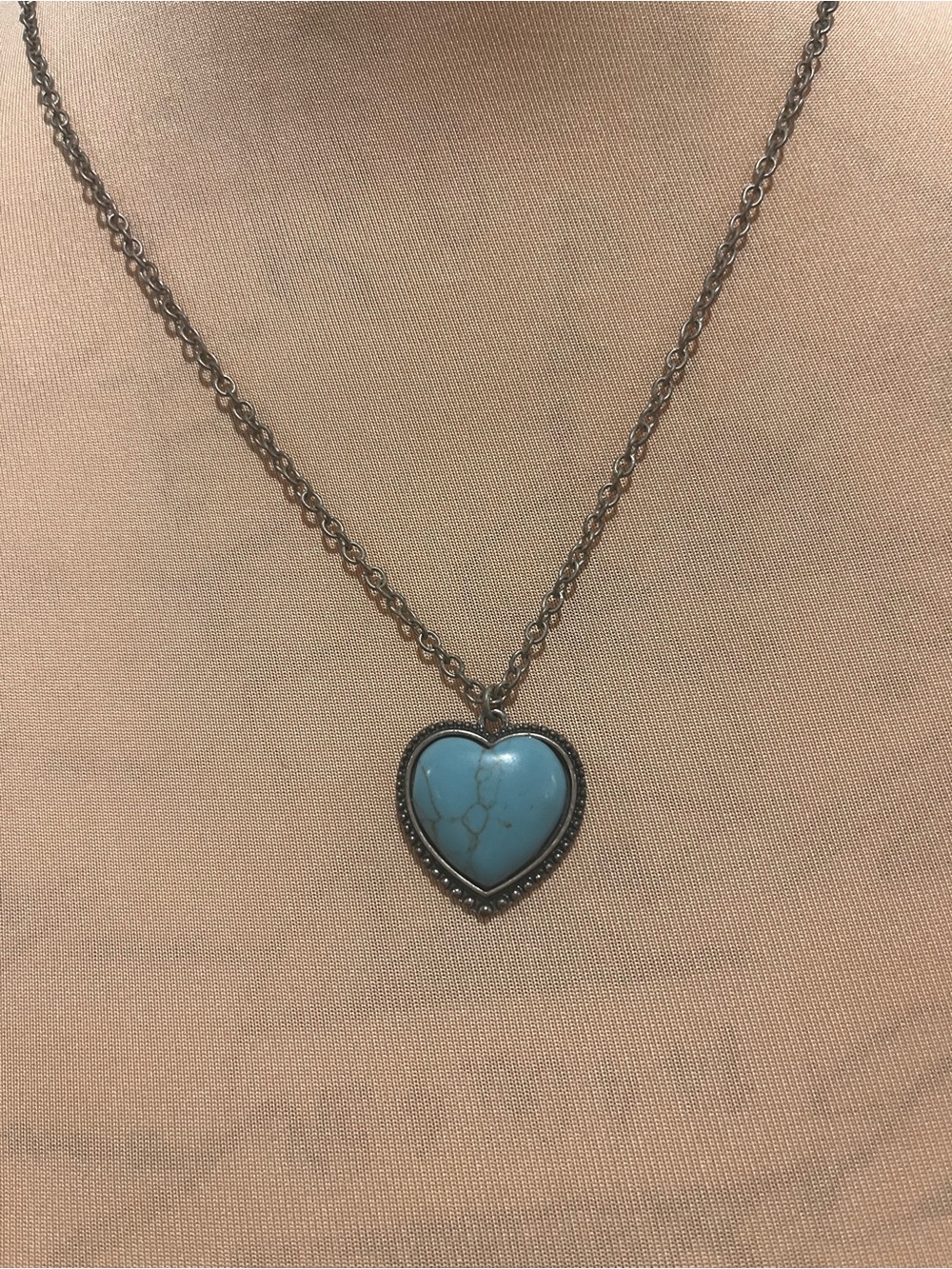 Heart Pendant Necklace with Faux Turquoise Stone